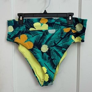 Aerie High Cut Ribbed Tropical Swimsuit Bikini Bottoms Size XXL